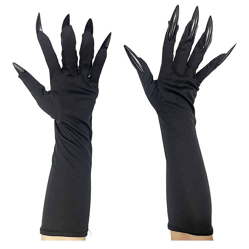 Halloween 40cm Guanti Artigli Spaventosi Unghie Lunghe Accessorio Costume Cosplay 1 Paio Strega Vampiro Demone Mani Elastiche Artiglio Rosso Nero