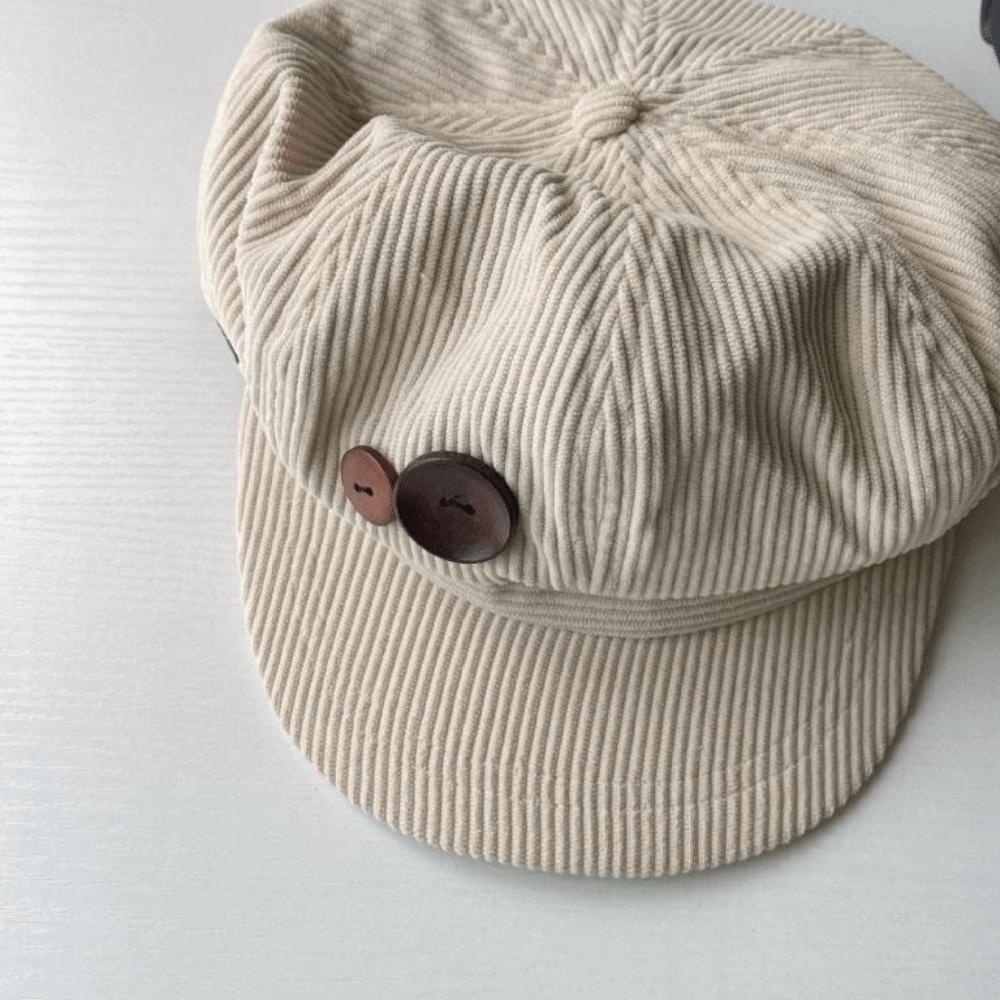 Harajuku Double Button Berets Hat Japanese Octagonal Hat Simple Corduroy Baseball Cap  Winter