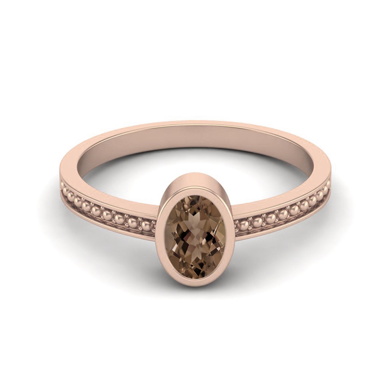 

6X4mm Oval Smoky Quartz 925 Sterling Silver Rose Vermeil Beaded Shank Women Wedding Ring 9 Яскраво-рожевий