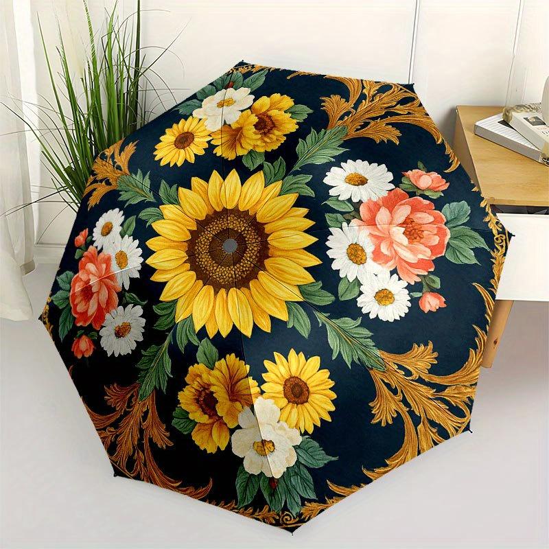 

Vintage Floral Round Rug, Elegant Sunflower DesignUmbrella with Cute Design, Portable 3-Fold Compact Umbrella for Men & Women, Valentine s Day Mother