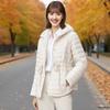 Women's Tie-Waist Hooded Down Jacket - Long Sleeve, Loose Fit, Lightweight, White Duck Down Outerwear 2025