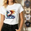Vibrant Rainbow Dragon Fantasy Graphic T-Shirt Mythical Creature Art Casual Tee