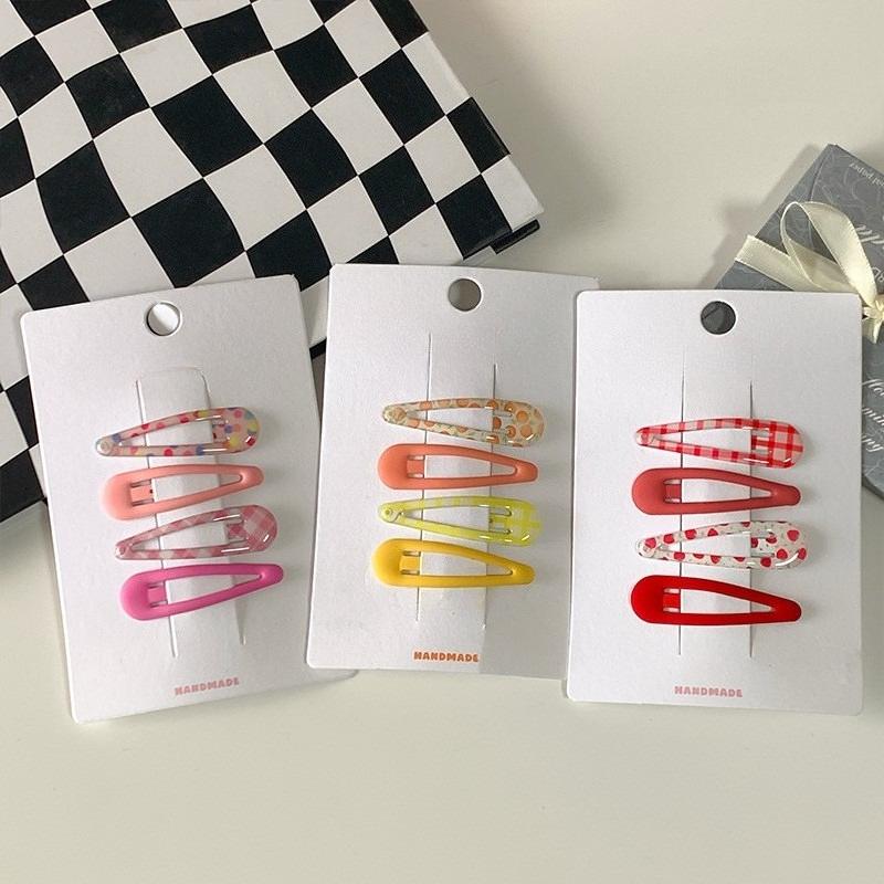 Plaid Print BB Hair Clip Girl Korean Style Simple Fashion Strawberry Floral Side Clip Hair Accessories