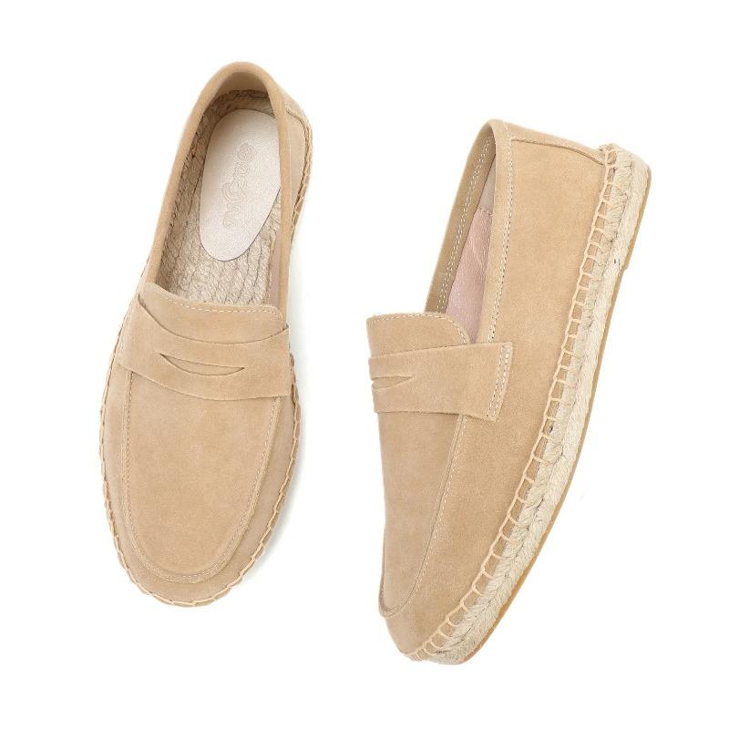 LUXSOLE Espadrile din Iută pentru Bărbați Pantofi Casual Slip-on din Piele Velur de Vacă