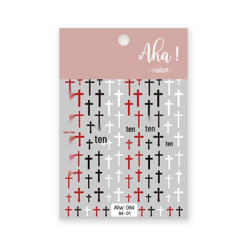 Aha 3D Nail Art Stickers - European & American Style, Red, Black & White Polka Dots, Cross & English Letters Design