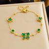Gold Plated Emerald Butterfly Flower Charm Bracelet, Dainty Adjustable Cable Chain for Women, Elegant Jewelry