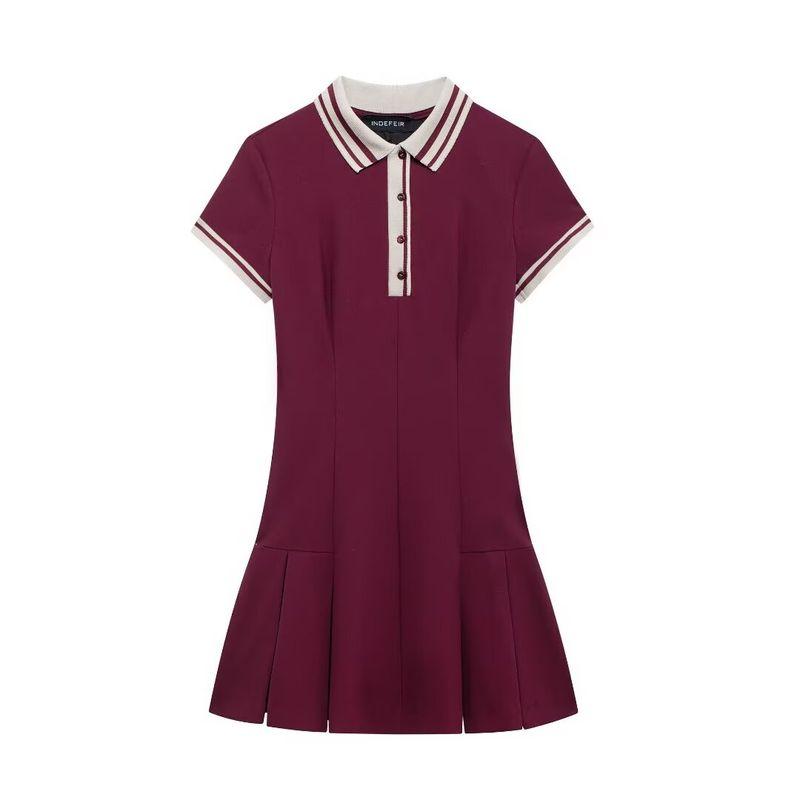 

Kaslead New Arrival Women s Clothing Fashion Style Fashion Colored Rib Wide Pleated Dress 2180226 Red L