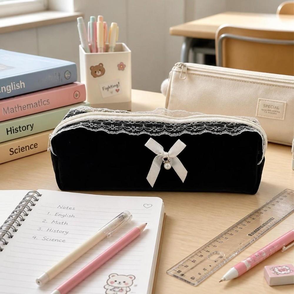 Black Pencilcase Bags Lace Stationery Storage Bag Cute Pencil Case  Organizer Pouch