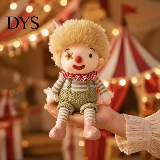 Unique Room Decor Vintage Circus Clown Plush Toy, Soft Stuffed Jester Doll with Embroidered Face, Retro Decorative Figurine for Shelf, Cute