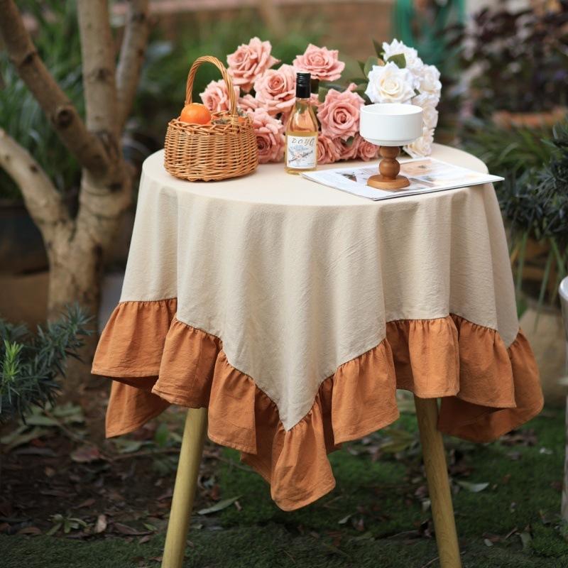 Farmhouse Ruffle Tablecloth Washable Cotton Round Tablecloths Rustic Circle Table Cover for Wedding Party Birthday Kitchen Decor