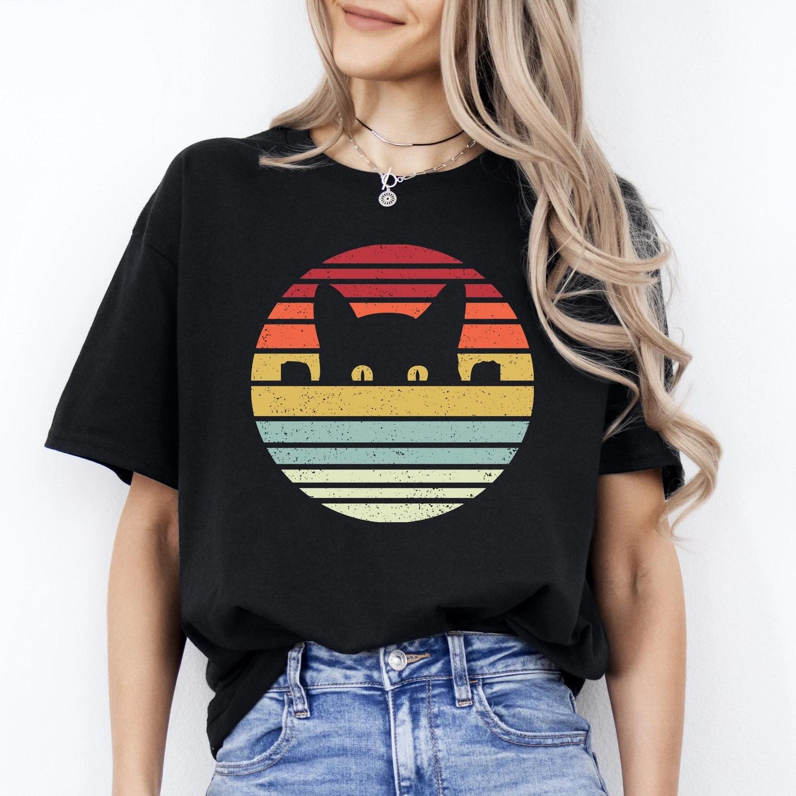 Retro Cat T-Shirt gift Black cat colorful Cat mom Unisex Tee Black Navy Dark Hea 3XL