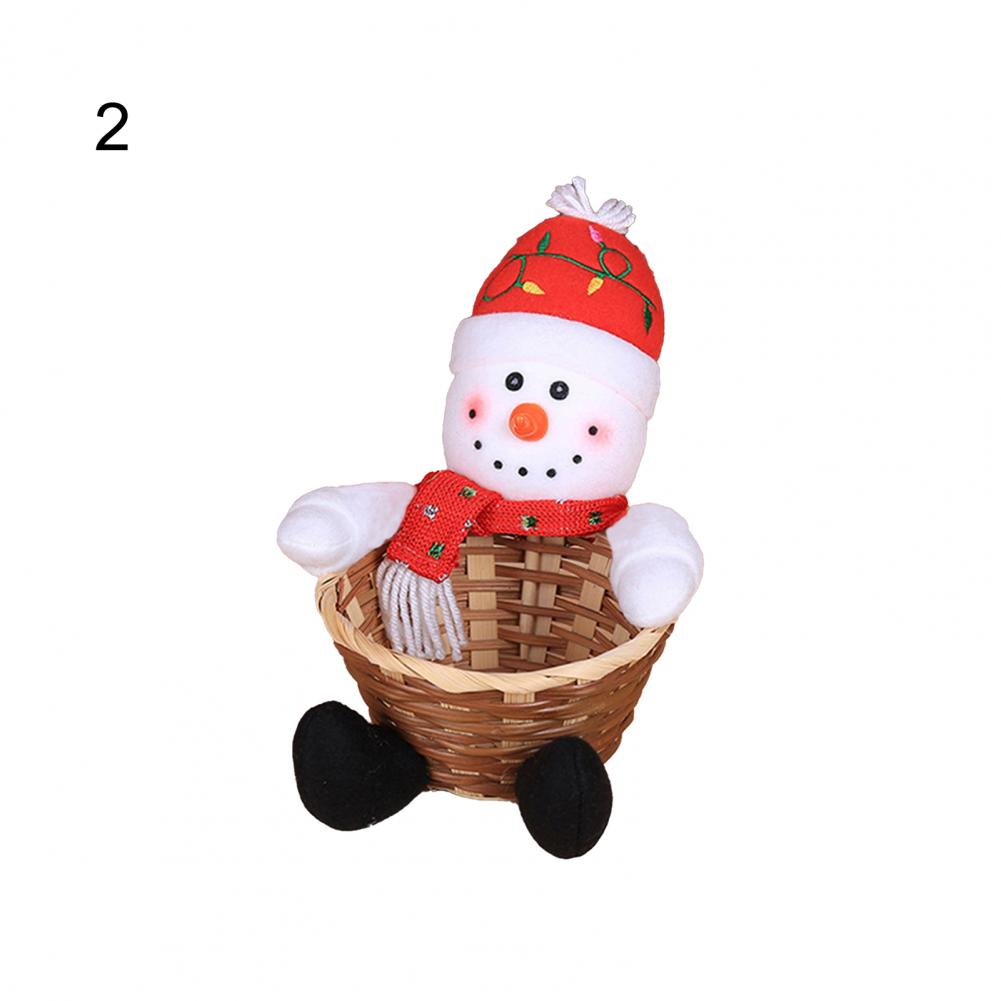 Santa Claus Snowman Candy Storage Bamboo Basket Christmas Gift Desktop Ornament Woven Handmade Bamboo Basket Snacks Restaurant