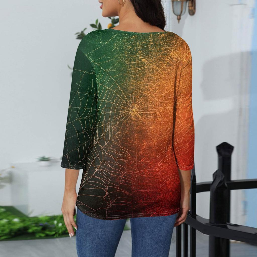 Women's Fashion Casual Round Neck 3/4 Sleeve Loose Printed T-Shirt Ladies Top