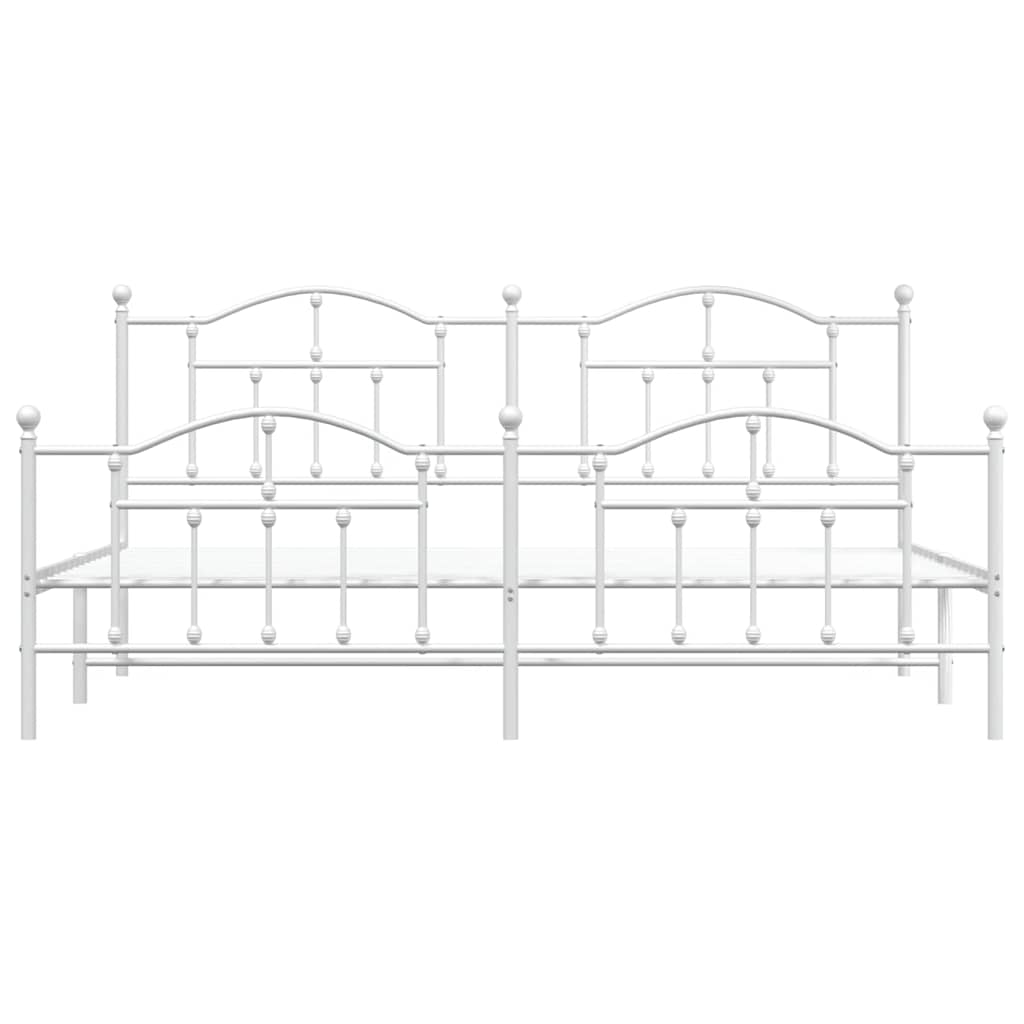 Metal Bed Frame with Headboard and Footboard White 193 x 203 cm
