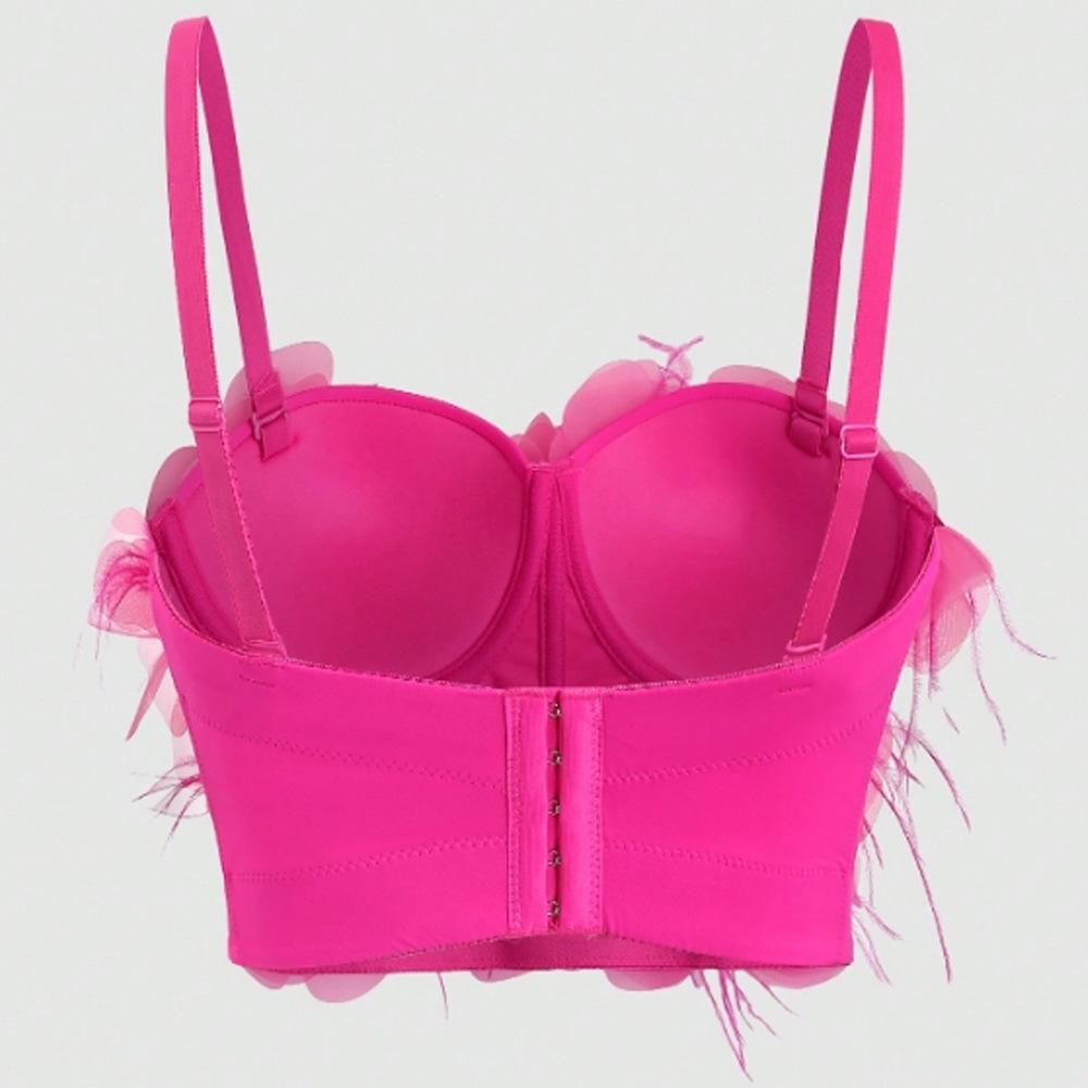 Słodki francuski kamizelka Camisole damski biustonosz do noszenia topy kwiatowy patchwork piórko jodełka gorset lato