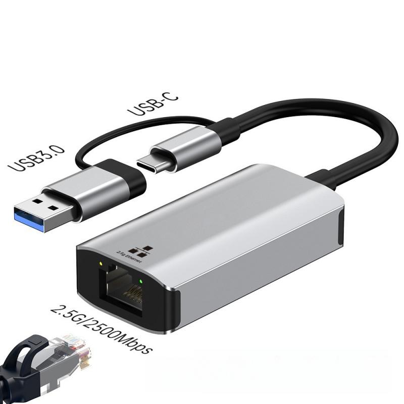 Type-C USB 2-in-1 Gigabit Wired Network Card for Laptop and Tablet USB To Ethernet 2.5