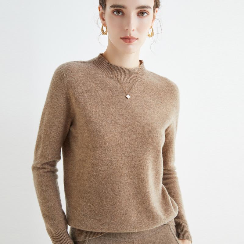 Suéter jersey de punto liso de cuello alto para mujer Otoño Invierno Ropa casual para mujer Tops suaves