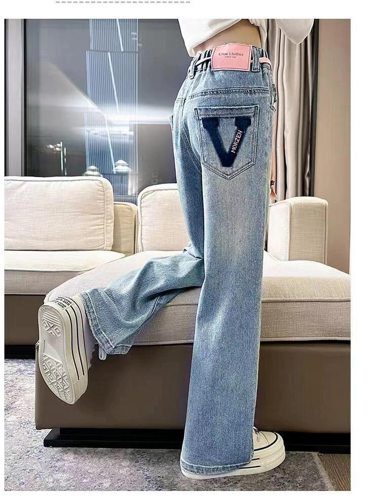 Bestickte Wide-Leg Jeans für Mädchen für Frühling & Herbst - Gerader & Lockerer Schnitt für Kleine & Ältere Mädchen