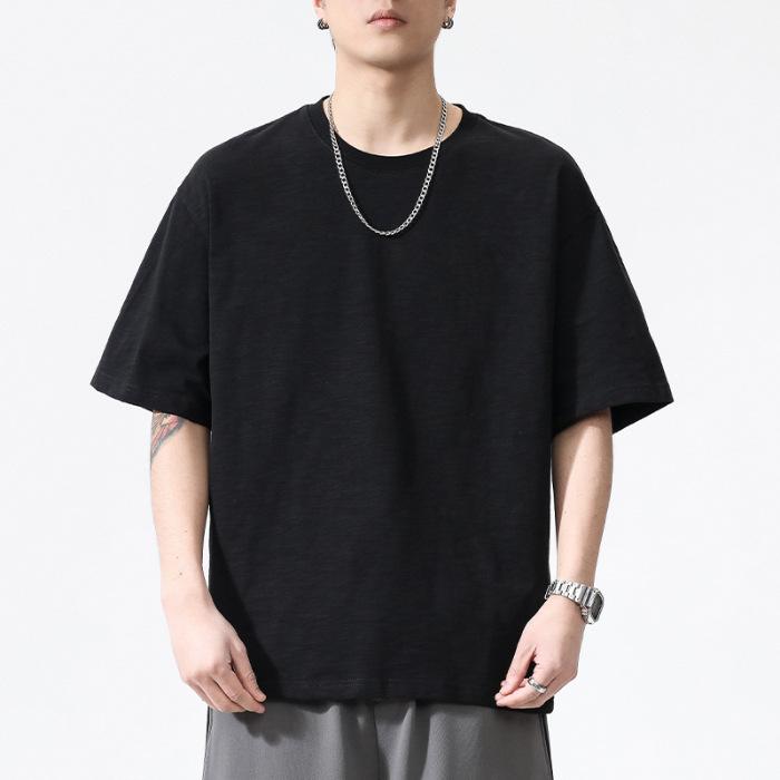 

Хлопковая летняя футболка с круглым вырезом и коротким рукавом, мужская однотонная свободная футболка с рукавом пятью точками, японская ретро-футболка 4XL