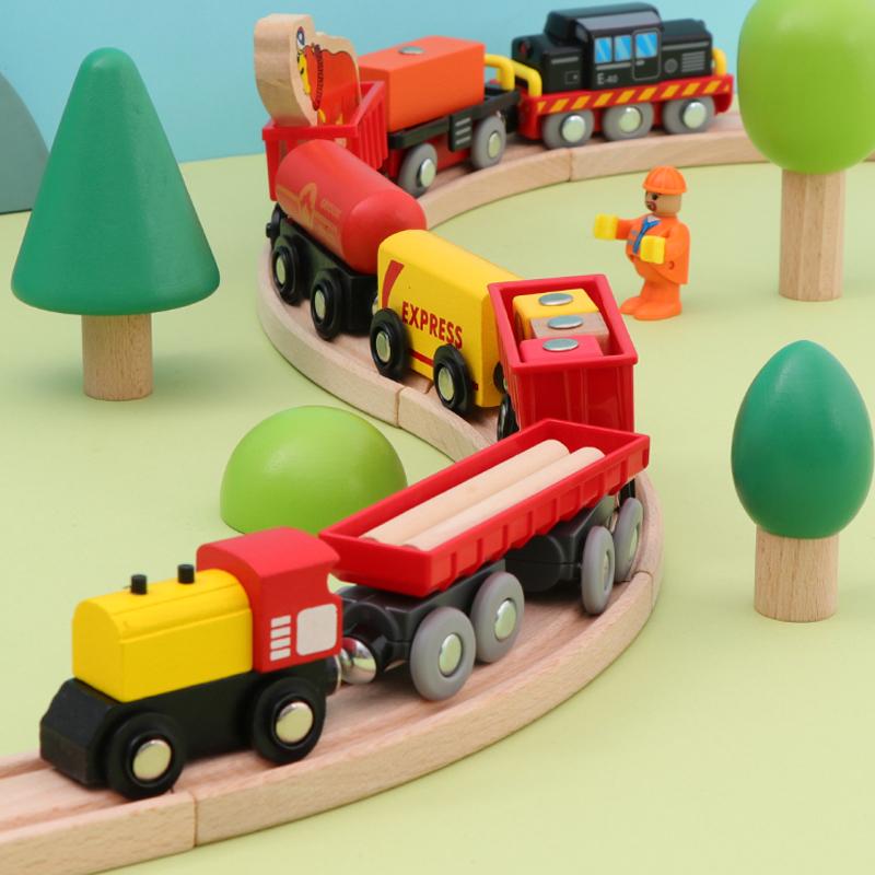 Hot Train Kit Magnetic Toy Car Childrens Track Accessories Manual Sliding Puzzle Wooden Compatible With Various Track Gift W10