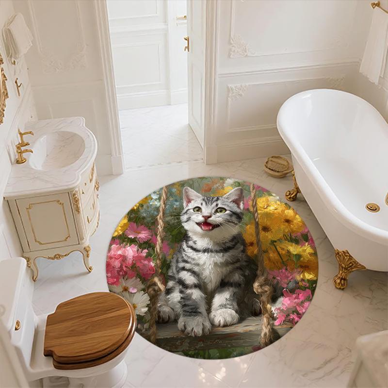 Runder Teppich im Muster der American Shorthair, Teppich für Wohnzimmer, Schlafzimmer, Spielzimmer, Rutschfeste Fußmatte, Feiertagsgeschenke und Geburtstagsgeschenke.