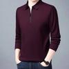 Camisa masculina de cor sólida, camisa de negócios com lapela, zíper, decote, manga comprida, pulôver, primavera, outono, slim fit, camiseta de trabalho