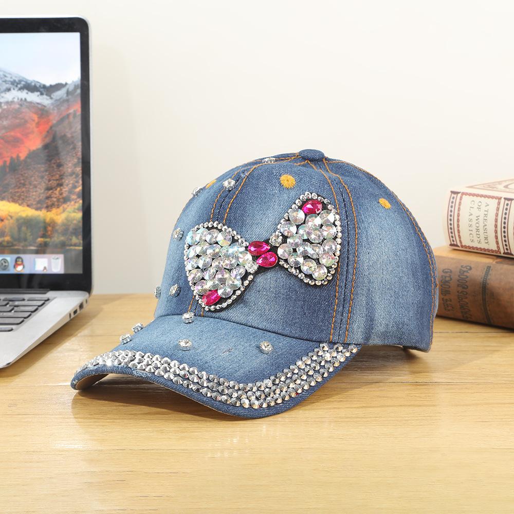 PVC Diamond-Studded Bow Baseball Cap for Women Spring Summer Outdoor Sun Protection Casual Retro Style