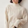 2026 Women's Plus Size Cable Knit Wool Sweater - Semi-High Neck, Thick and Loose Fit for Autumn/Winter