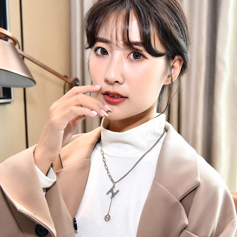 Fashion Trendy Korean Statement Letter H Pendant Necklace With Tassels Classy
