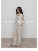 Pantalon d'été décontracté ample à jambes larges en lin pour femme - Style long jusqu'au sol