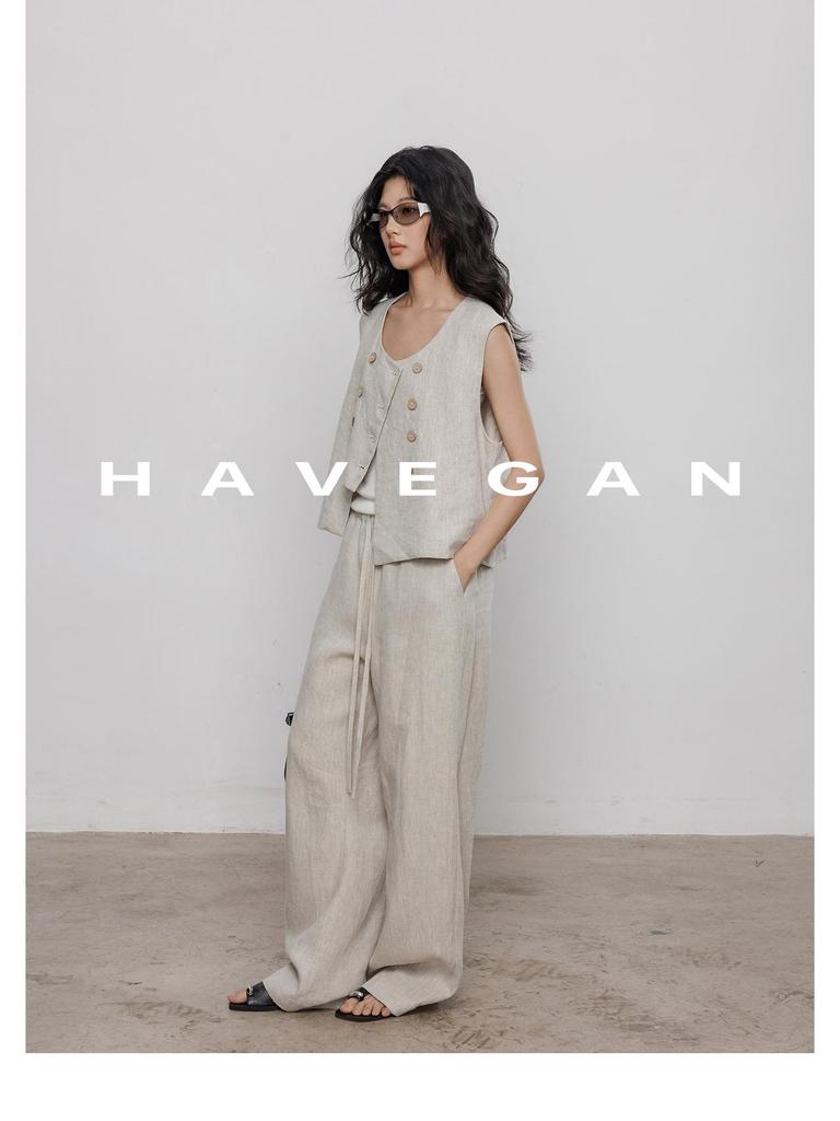 Pantalon d'été décontracté ample à jambes larges en lin pour femme - Style long jusqu'au sol