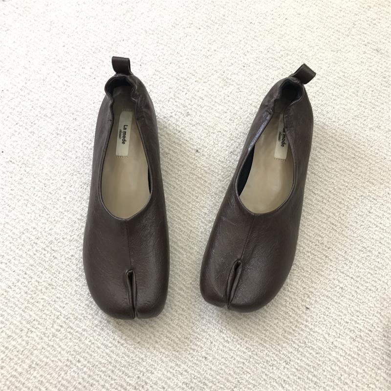 Fashion IPPEUM Women Split Toe Shoes Ballet Flat Mary Janes  2024 New Black Pu Leather Flats Ballerina