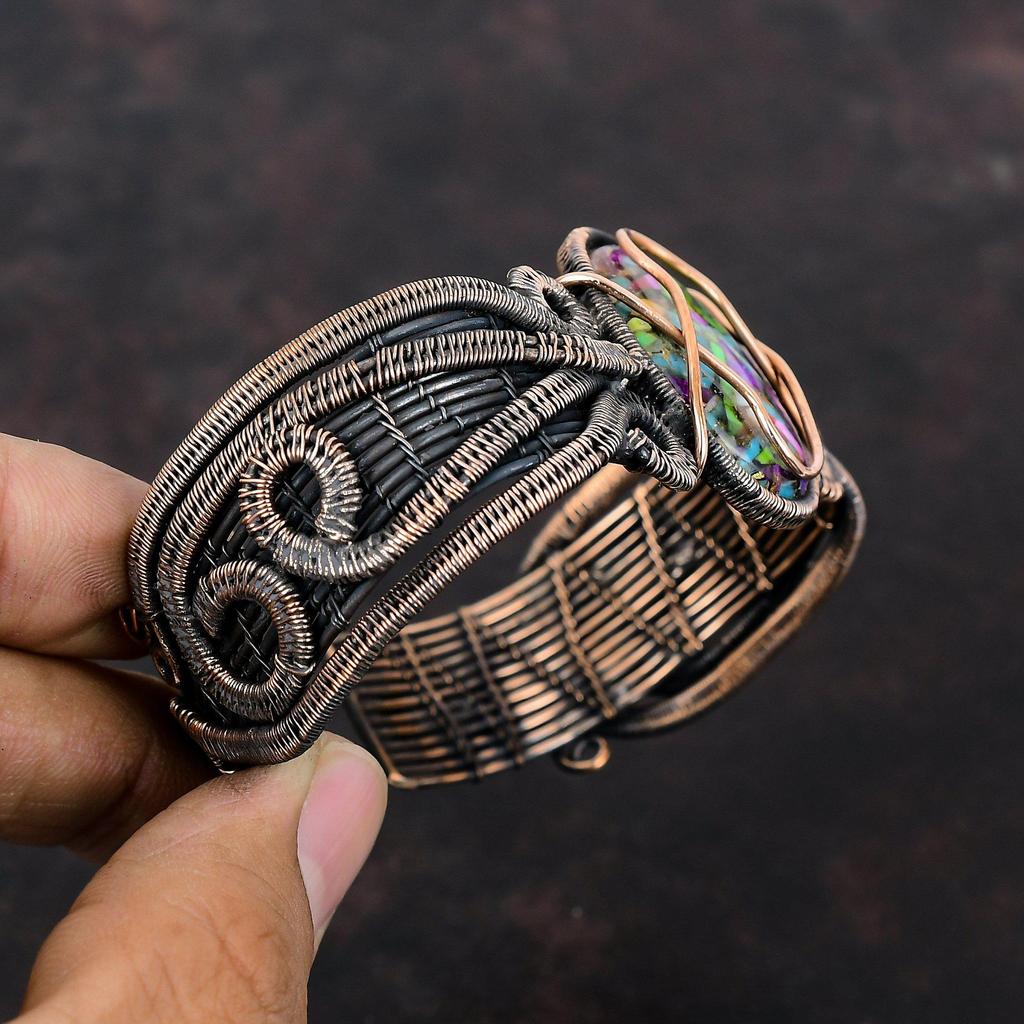 Fiesta Kingman Turquoise Bangle Copper Wire Wrapped Cuff Bracelet Multi Copper Turquoise Bangle Adjustable Bangle Handmade Gemstone Jewelry