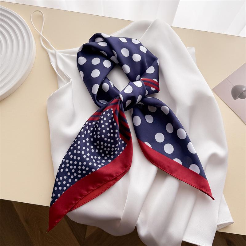 Simple wind polka dot simulation silk printing silk scarf small square scarf high-end shawl sunscreen neck scarf headscarf scarf