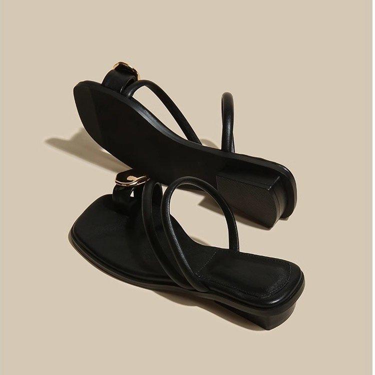Toe slippers~ Women's summer outer wear 2025 new metal high-end fashion thick heel cool slippers women's comfort