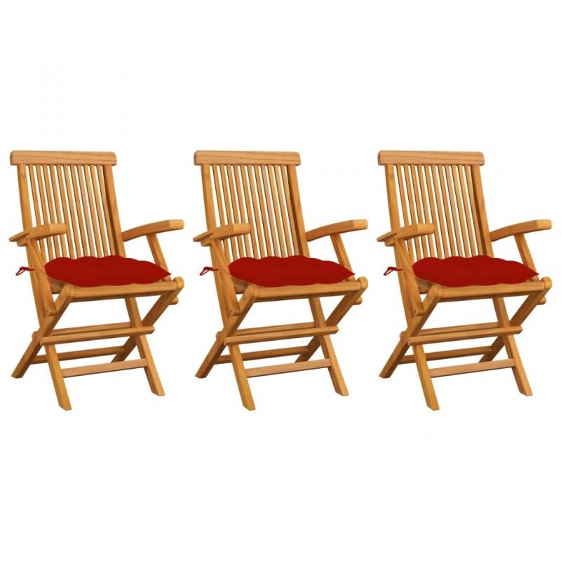 Day and Night - Day and Night Garden Chairs 3 Pcs Solid Teak Wood with Red Cushions