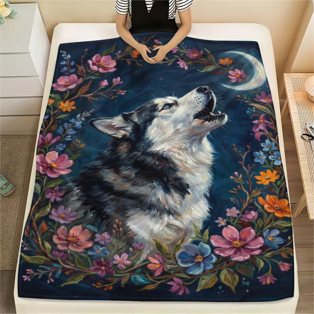 

Husky Dog Print Flannel Blanket, High quality Comfortable for All Seasons, Home Decor, Warmth and Comfort, Perfect for Christmas Gifts68 80cm x 120cm