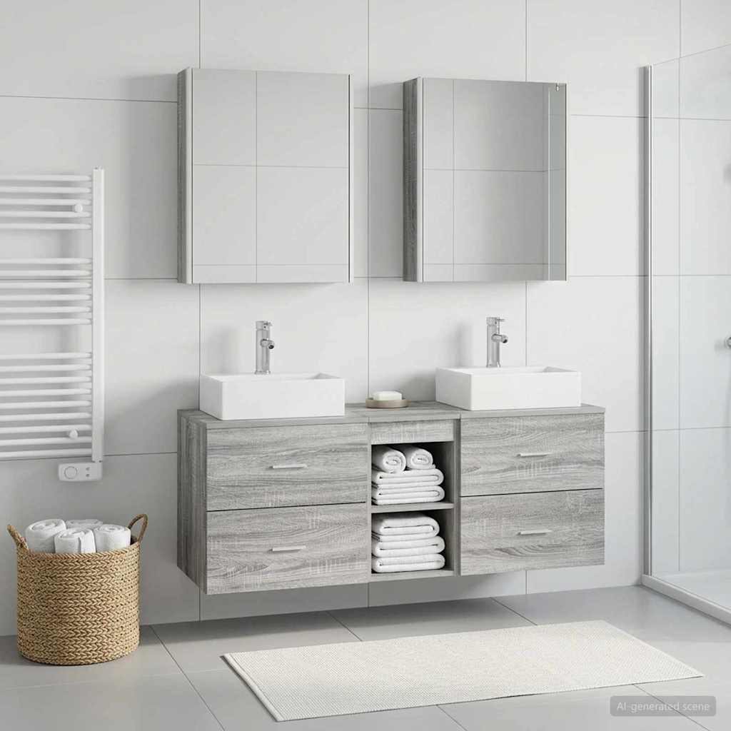 5 Piece Bathroom Furniture Set Grey Sonoma Engineered Wood and Glass