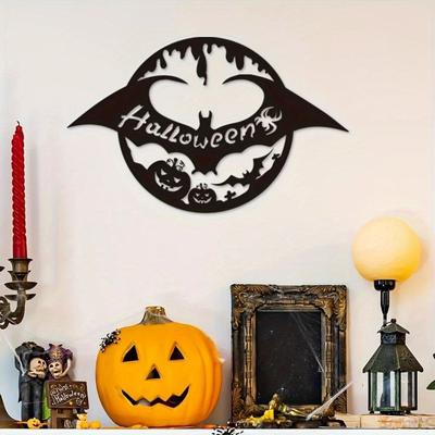 1pc Flying Bats Metal Wall Art, Halloween Decor for Home, Gothic Bat Sign, Spooky Hanging Ornament, Cute Black Silhouette