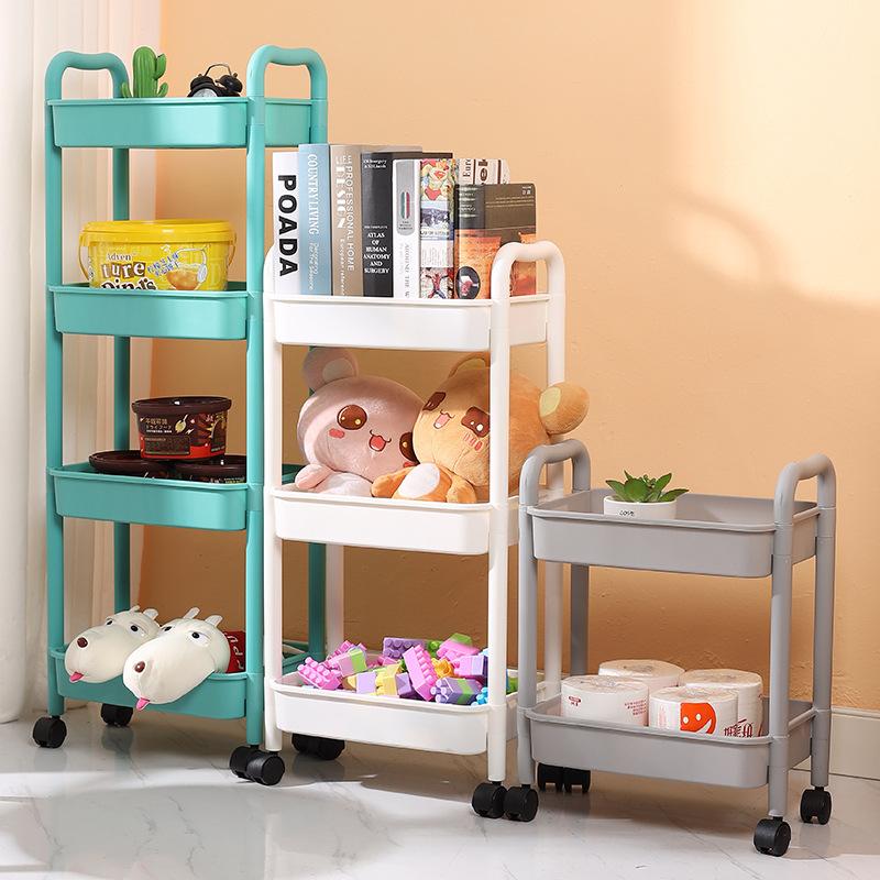 Chariot utilitaire roulant en plastique à 3 niveaux Chariot de rangement multifonctionnel pour chambre à coucher cuisine Organisateur de rangement mobile avec roues