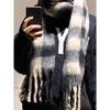 Scarf Winter Men's High-end Sense New Hippocampus Hair Black and White Plaid Korean Couple Warm Thickened Scarf Women