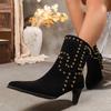 New Trend 2025 Autumn and Winter Rivet Fashion High Heel Chelsea Boots Pointed and Nude Boots High Heels Stiletto Western Boots