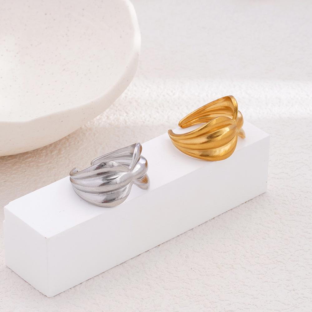 Polished Titanium Bowknot Stainless Steel Open Ring