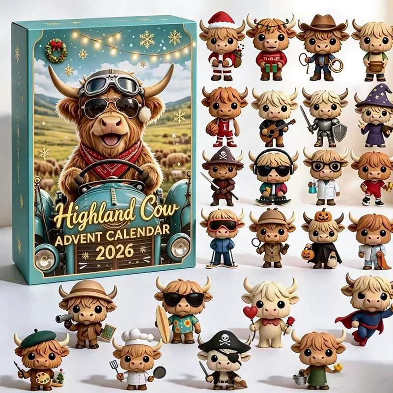 2026 3D Highland Cow Advent Calendar Highland Cow Gifts 24 Days Christmas Countdown Calendar Mini Scottish Cow Toy For Cow Lover
