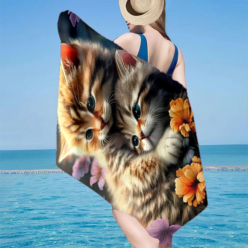 Glamorous Cat In Shades Beach Towel, Super Soft Microfiber, Gift for Her/Him, Birthday, for Pool, Beach, Travel, Home Decor Fan Gifts