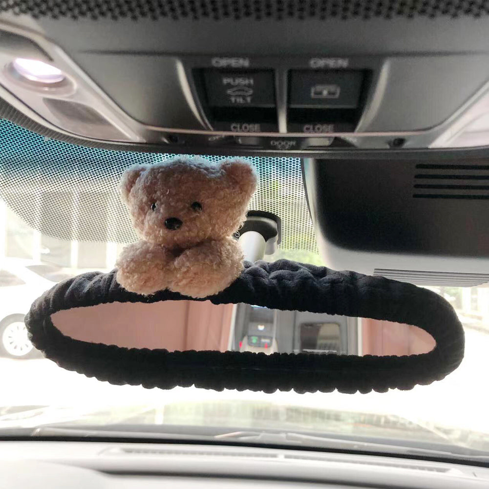Cute Car Rearview Mirror Cover Cartoon Plush Rabbit Heart Auto Rear View Mirror Decoration Rear View Mirror Case Accessories