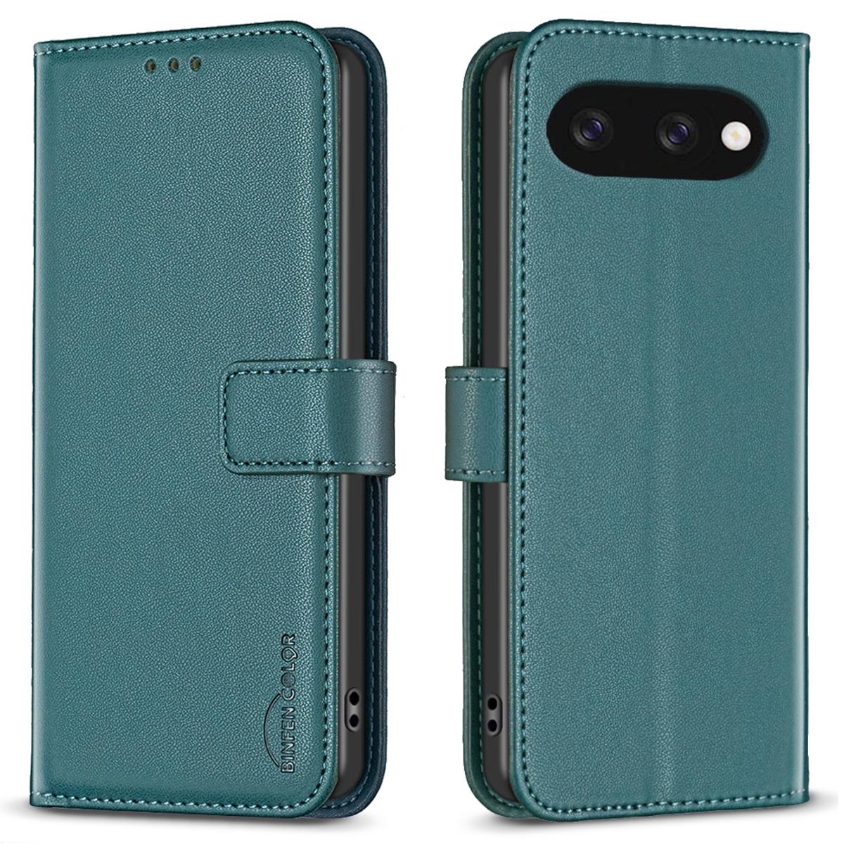 

BINFEN COLOR BF17 For Google Pixel 9a Case Wallet Folio Flip Leather Cover Green