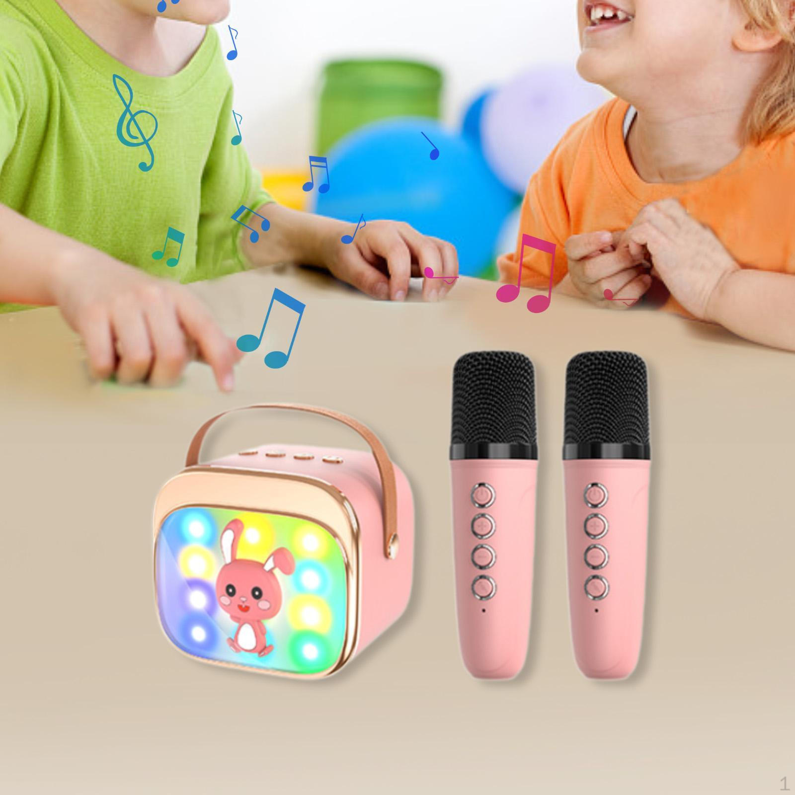 

Міні-караоке-машина, 2 компактні мікрофони з ручкою, мультфільм, портативні колонки BT для прослуховування рожевий