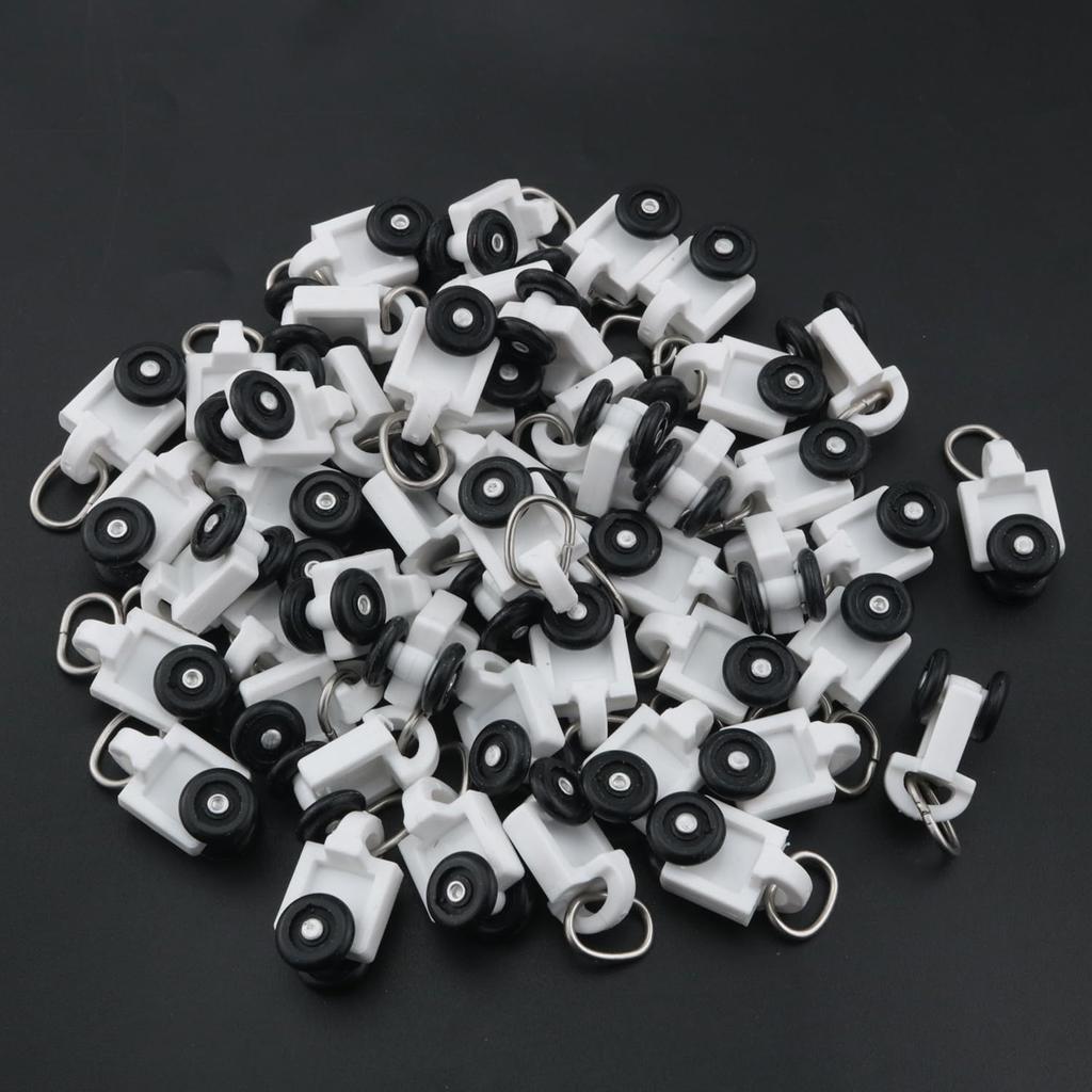 50PCS Curtain Black Roller Hooks Track Glider Hooks Silent Glider Roller Ballerised Window Shower Curtain Track Ceiling Glider