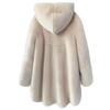 Womens Faux Fur Coat With Hood Mid-Length Winter Outerwear Black Beige White Classic Elegant Style